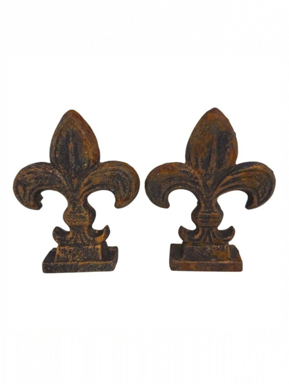 Cast Iron Brown Rusted Fleur de Lis Rustic Country Farmhouse Tabletop Finial Set